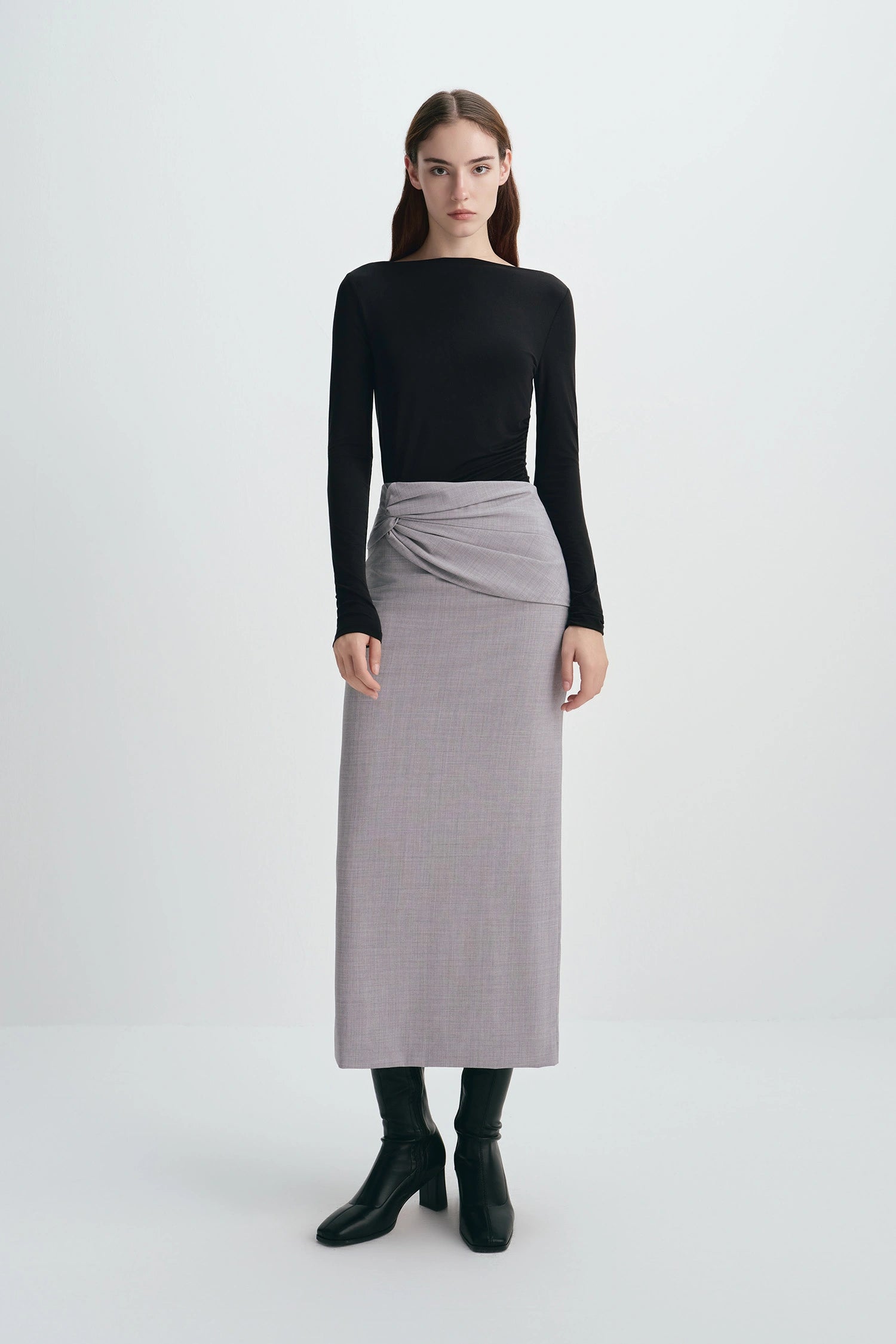 Rosy Side Drape Top Black