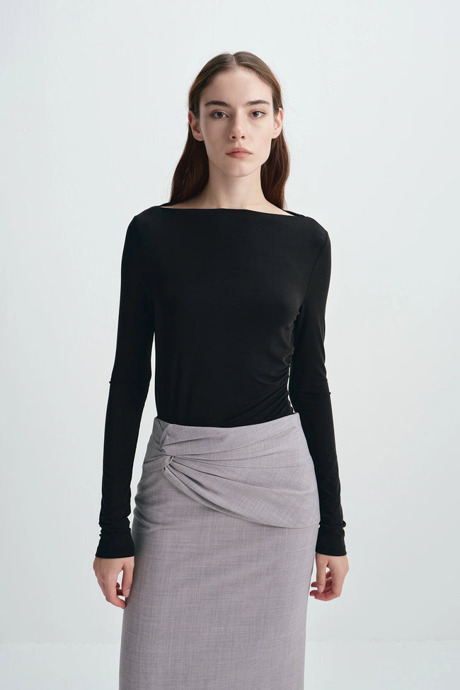 Rosy Side Drape Top Black