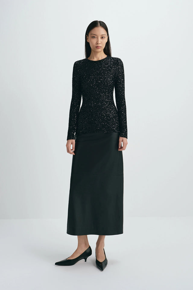Lorynn Sequinned Top Black