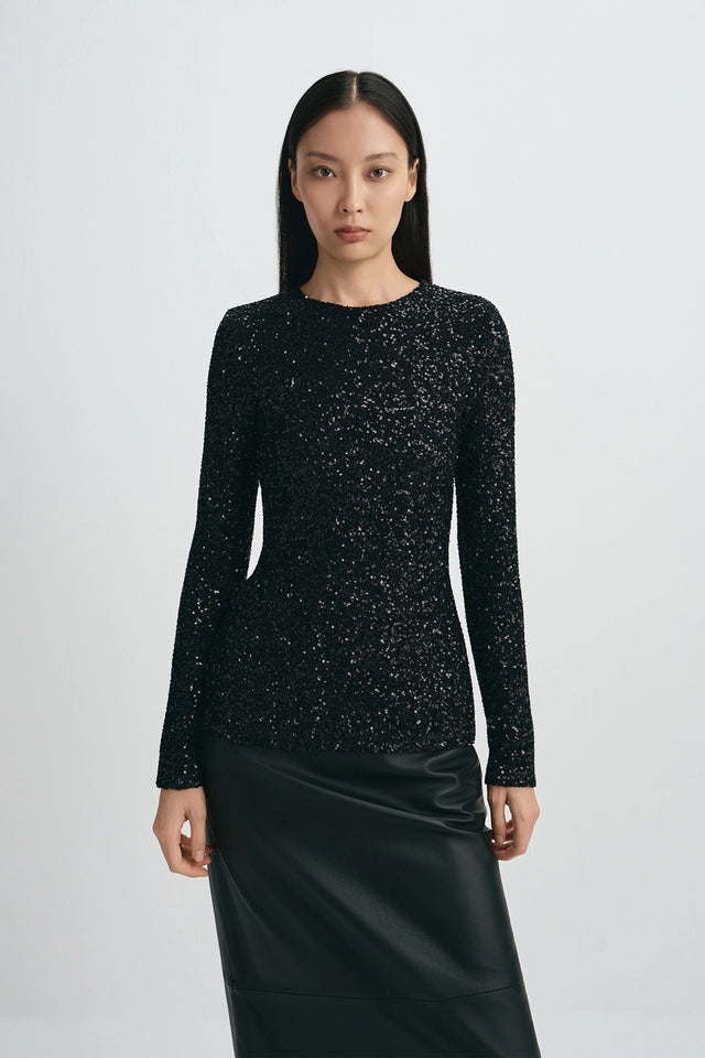 Lorynn Sequinned Top Black