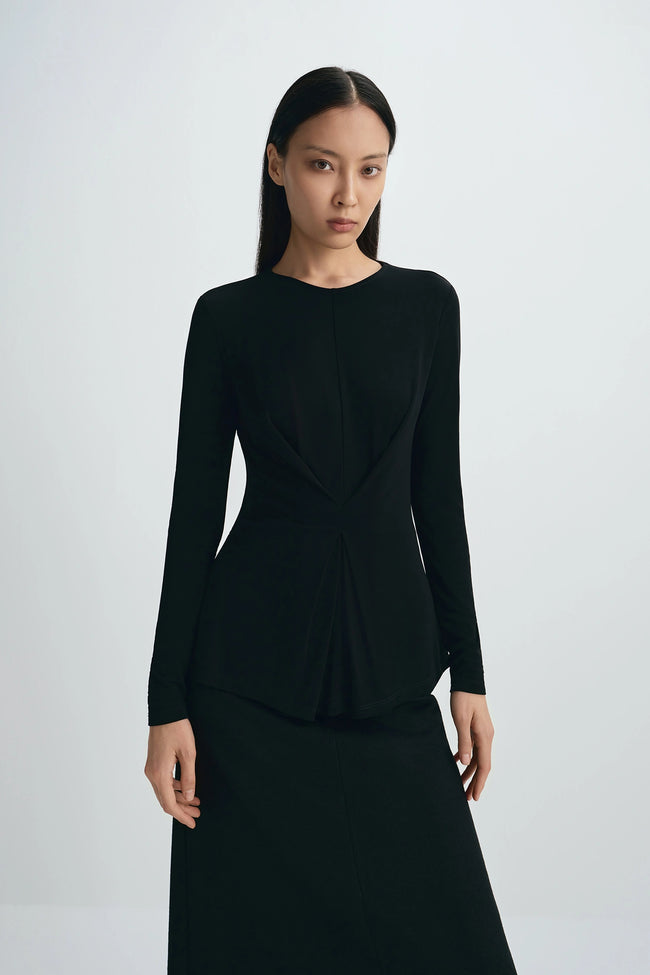 Sia Center Front Pleated Top Black
