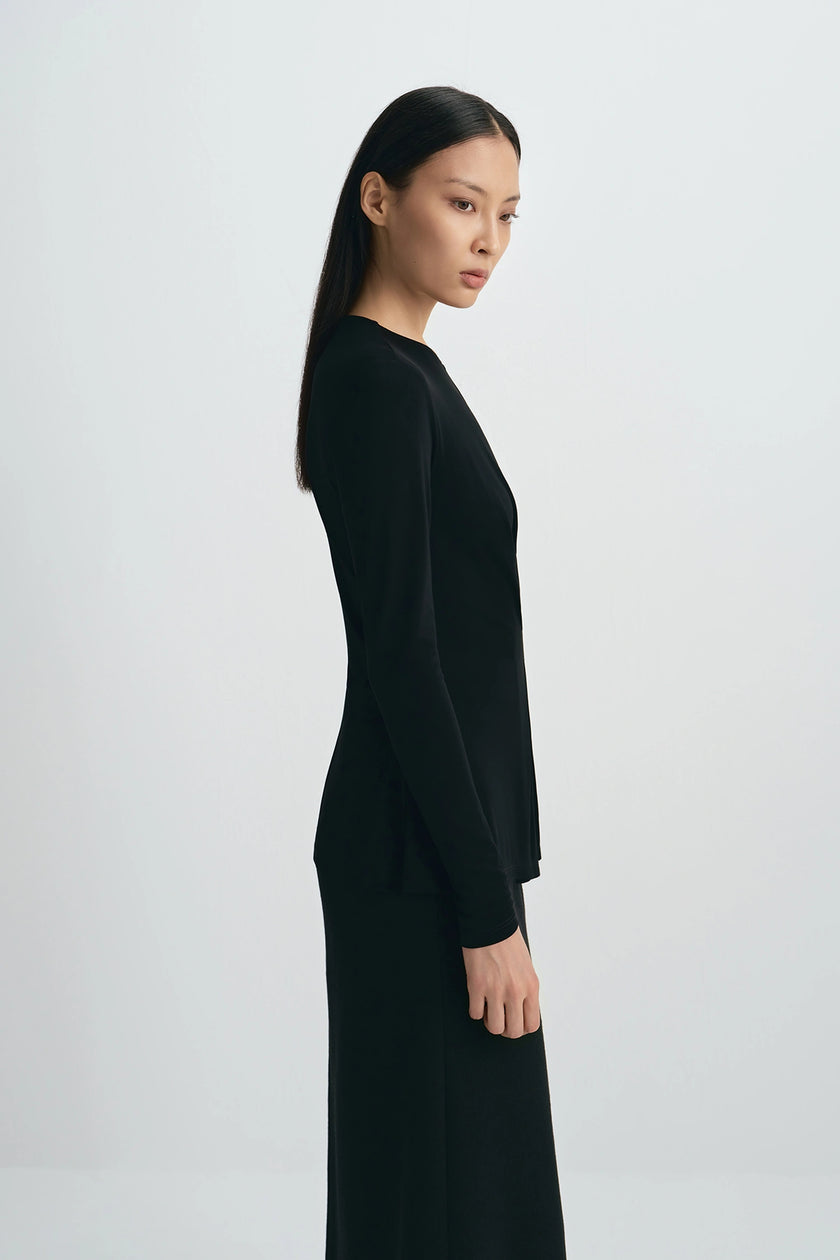 Sia Center Front Pleated Top Black