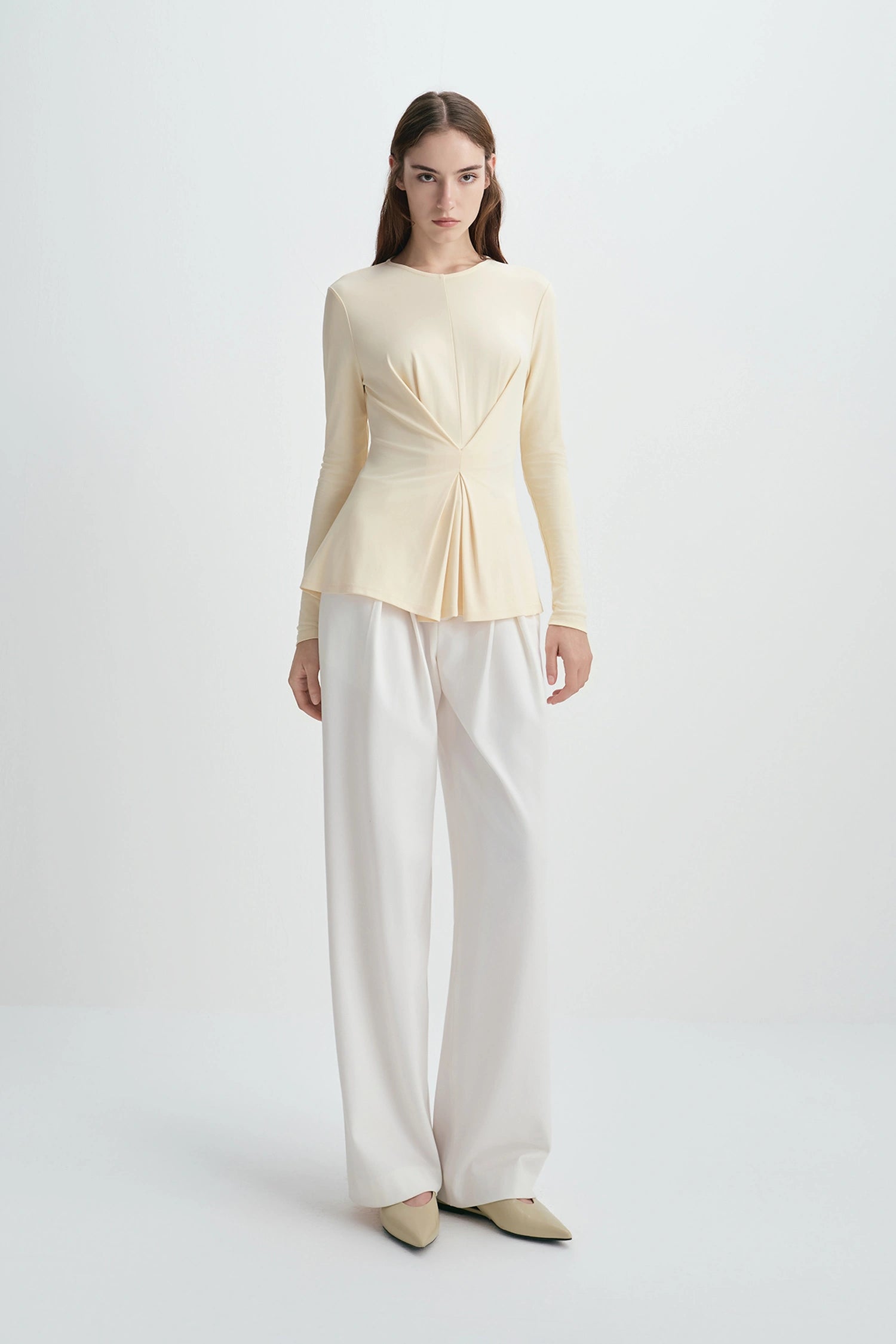 Sia Center Front Pleated Top Creme