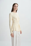 Sia Center Front Pleated Top Creme