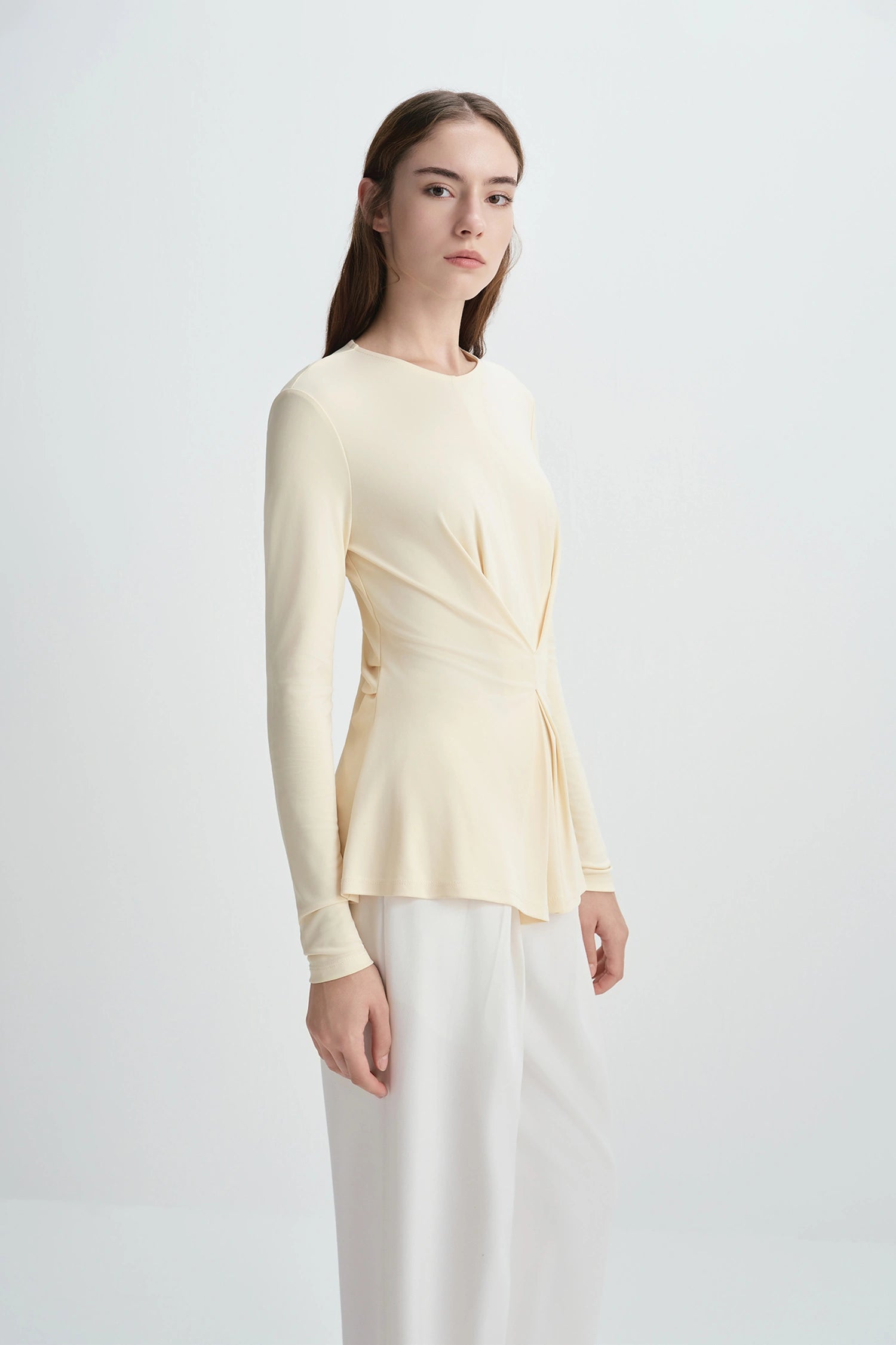 Sia Center Front Pleated Top Creme