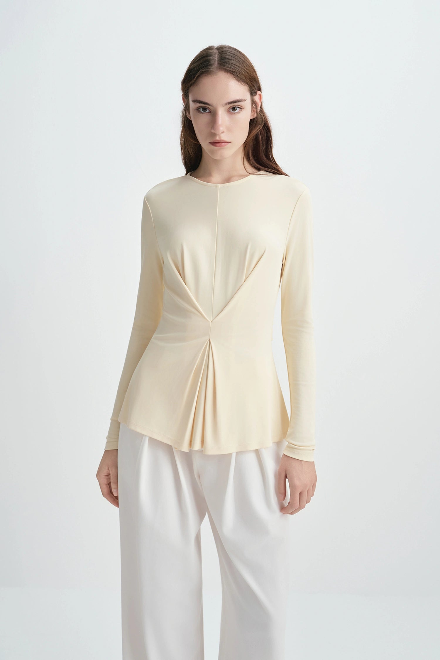 Sia Center Front Pleated Top Creme