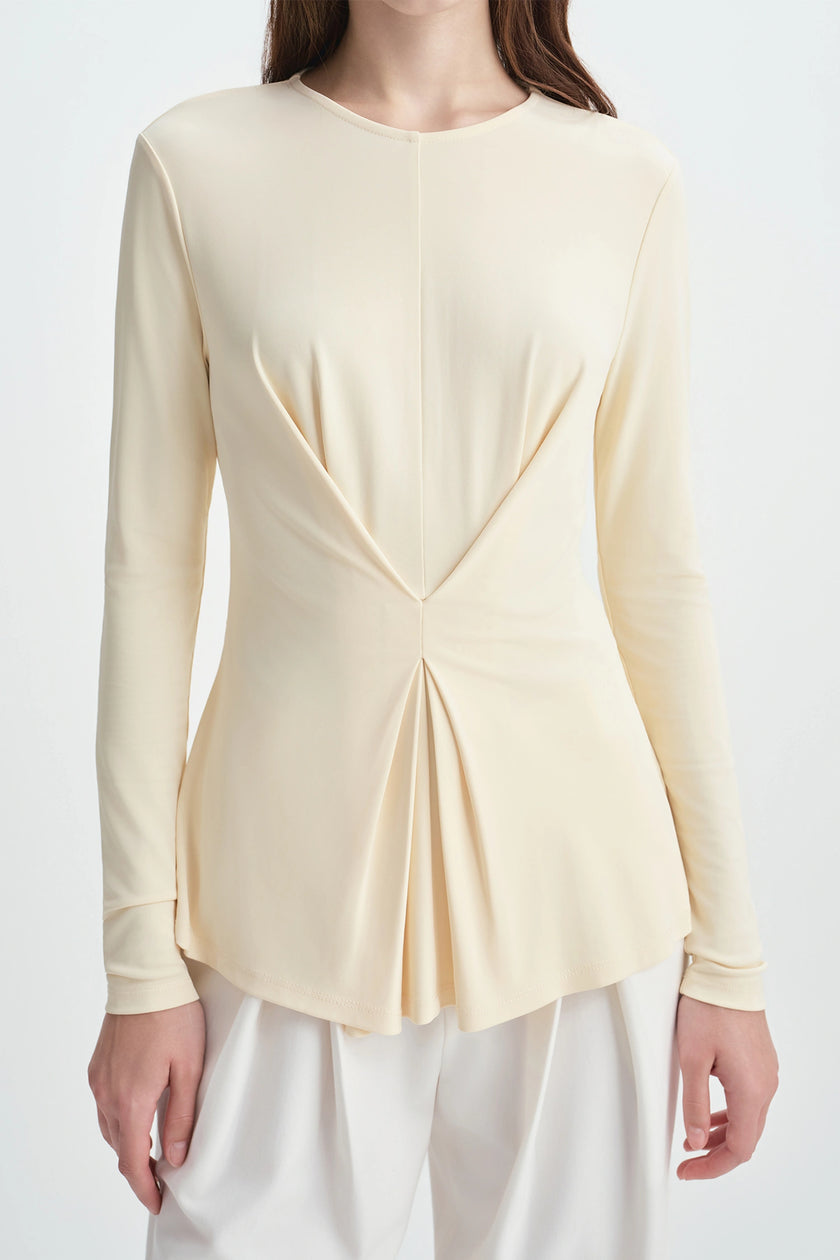 Sia Center Front Pleated Top Creme