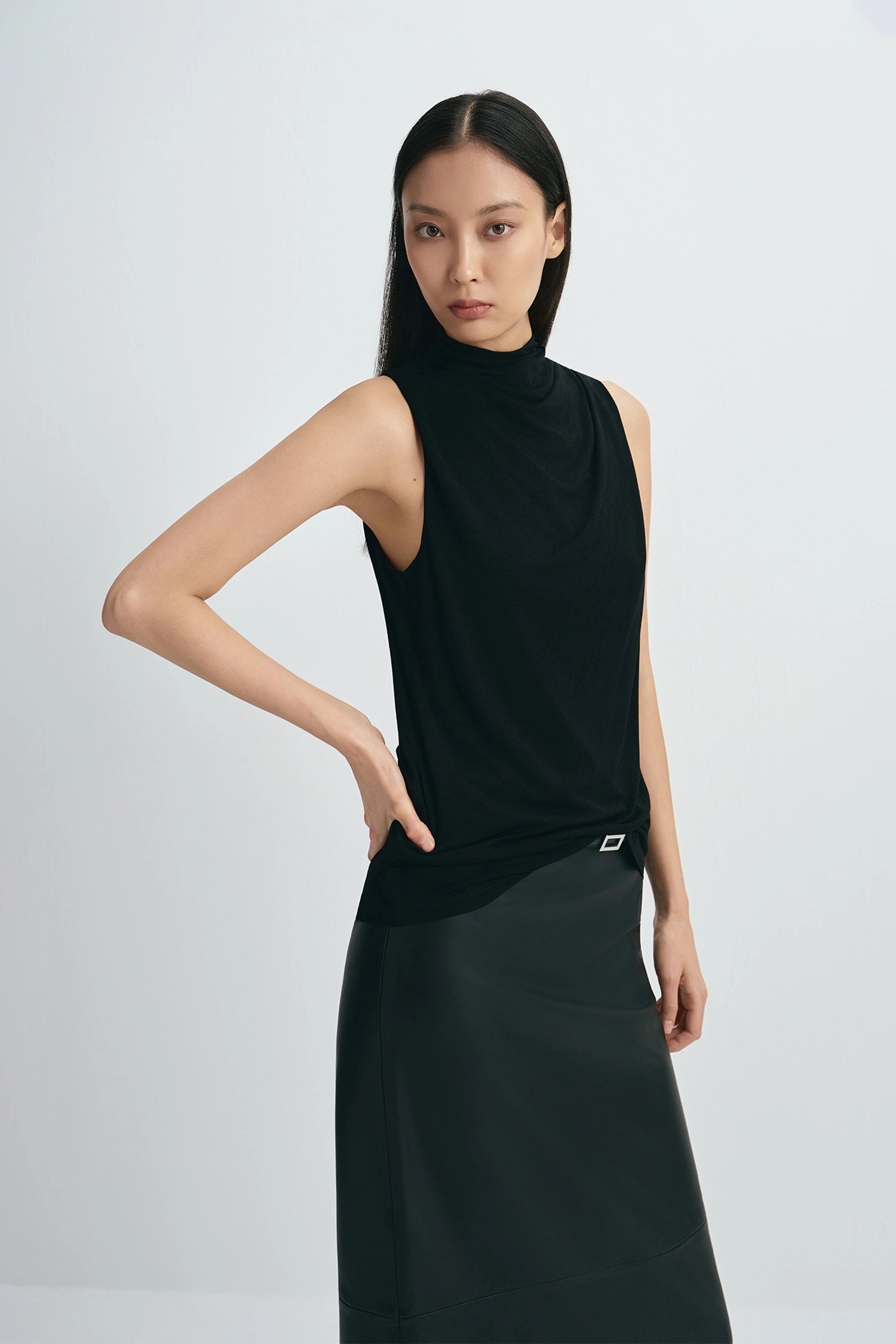 Alessia Draped High Neck Top Black