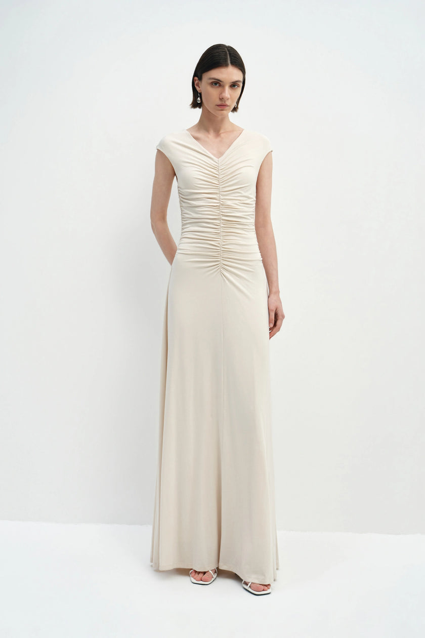 Soraia Shirred Maxi Dress Ecru