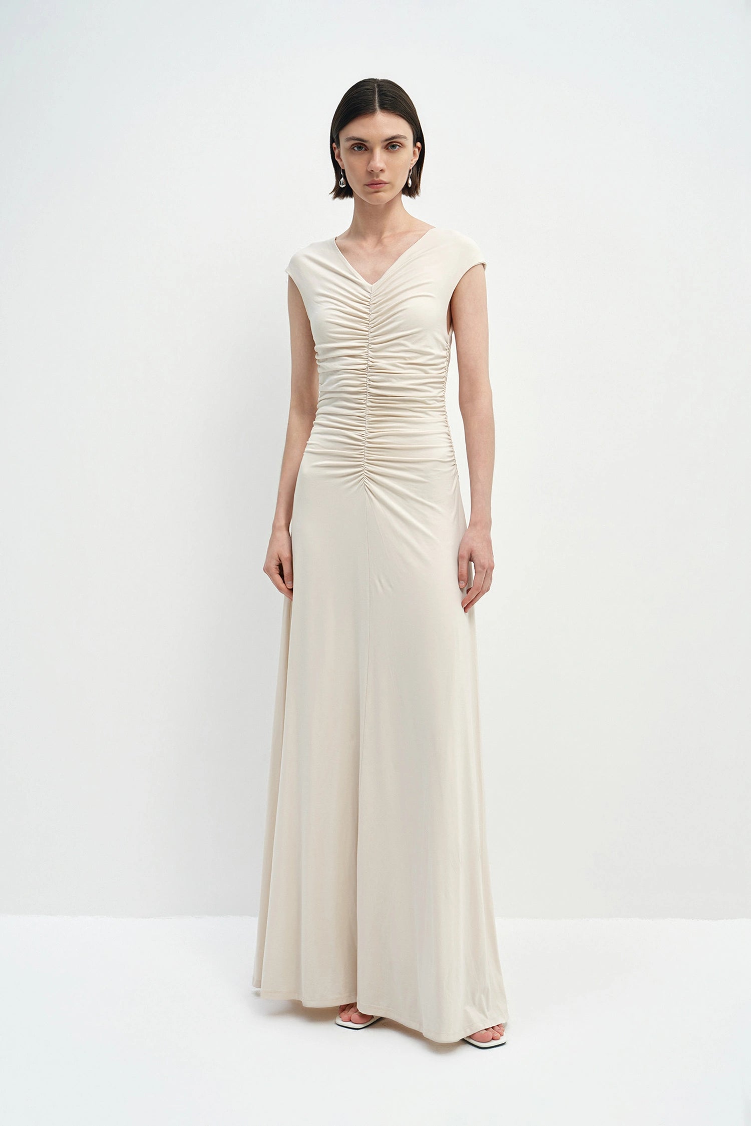 Soraia Shirred Maxi Dress Ecru