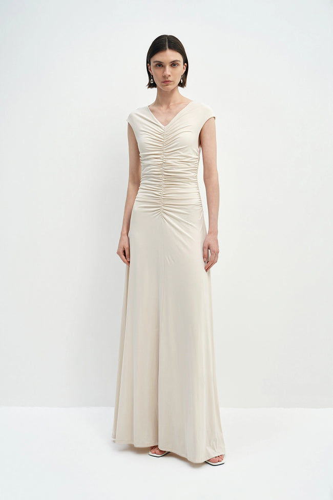 Soraia Shirred Maxi Dress Ecru