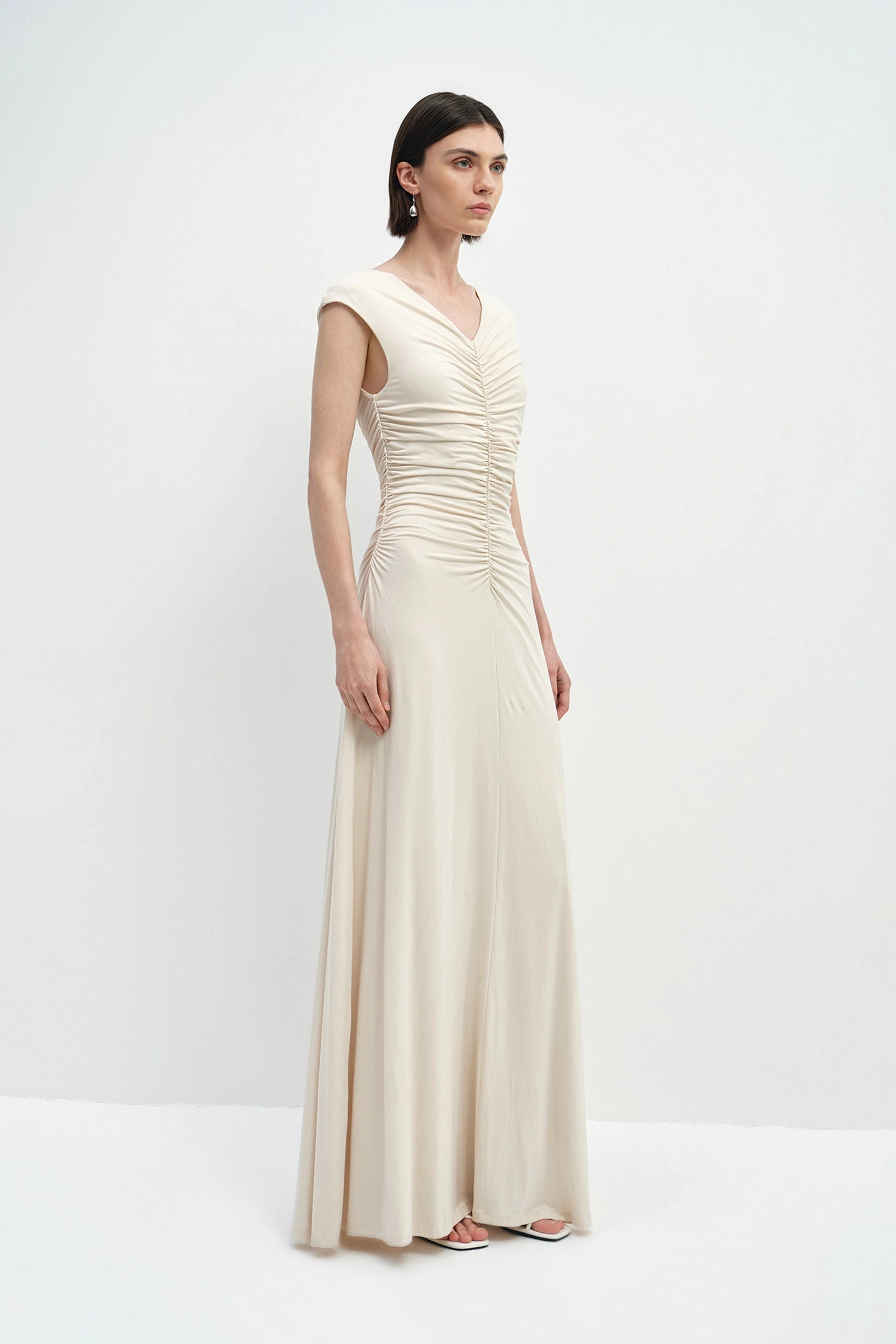 Soraia Shirred Maxi Dress Ecru