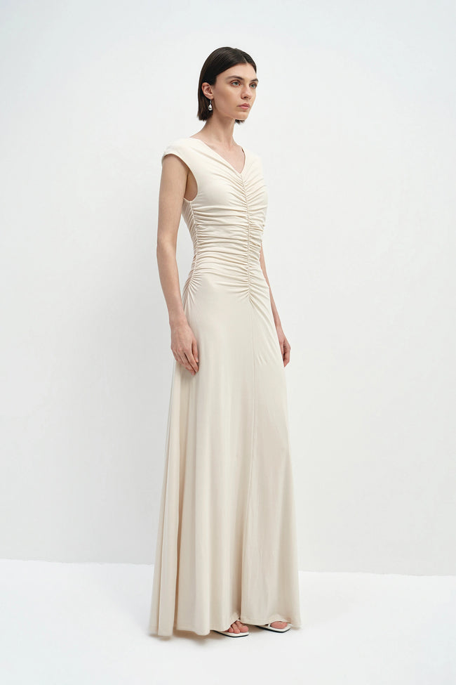 Soraia Shirred Maxi Dress Ecru