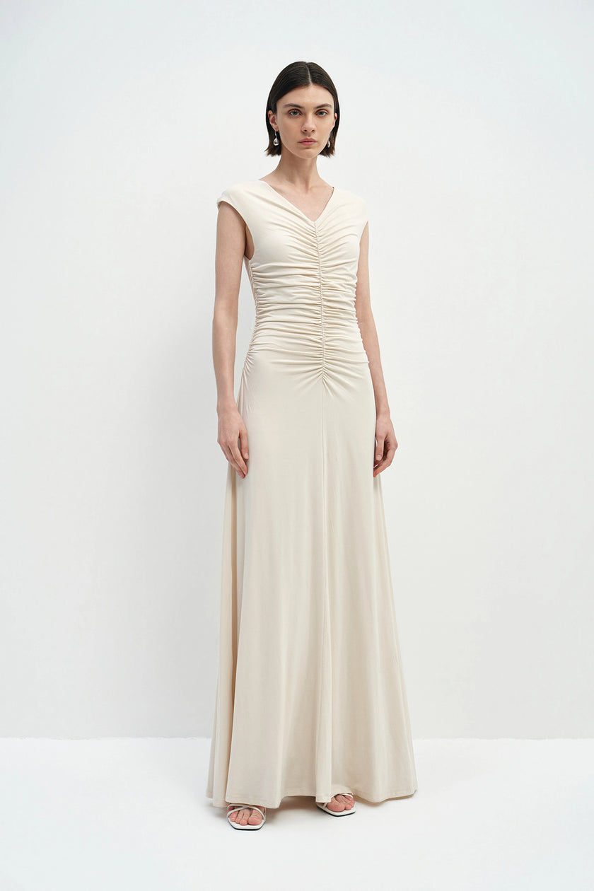 Soraia Shirred Maxi Dress Ecru