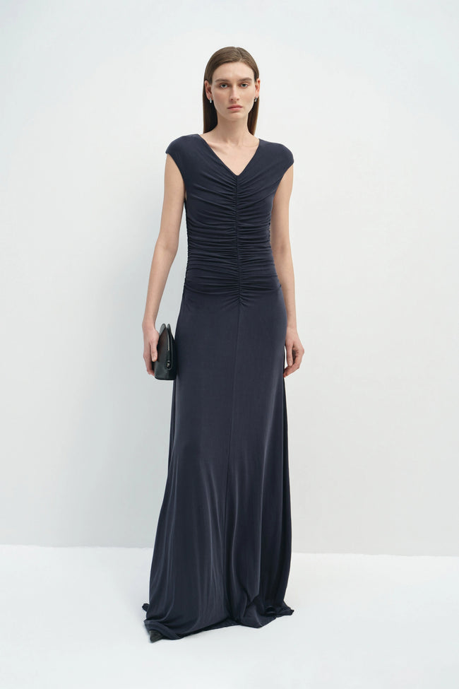 Soraia Shirred Maxi Dress Navy