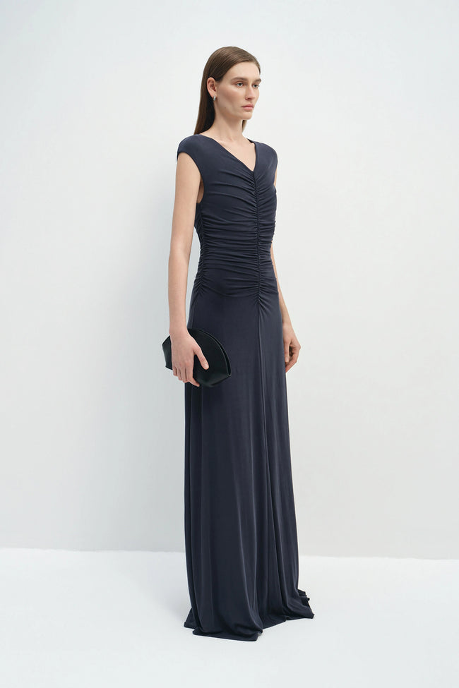 Soraia Shirred Maxi Dress Navy