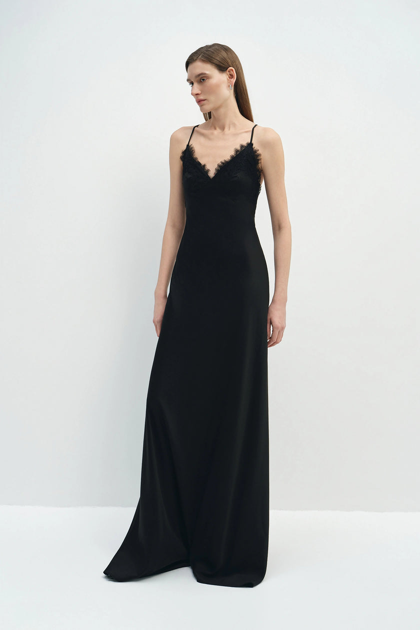 Louna Lace Cami Longline Dress Black