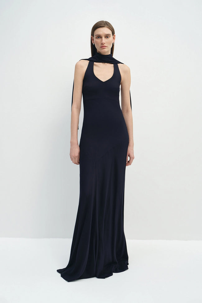 Océane Scarf Halter Dress Navy