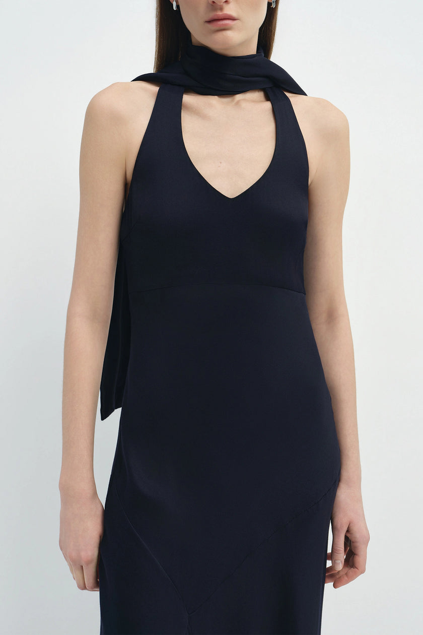 Océane Scarf Halter Dress Navy
