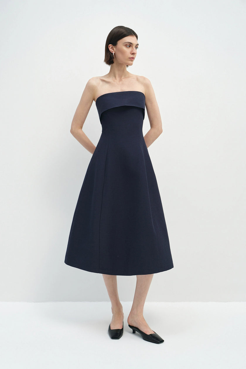 Anaïs Strapless Midi Dress Navy