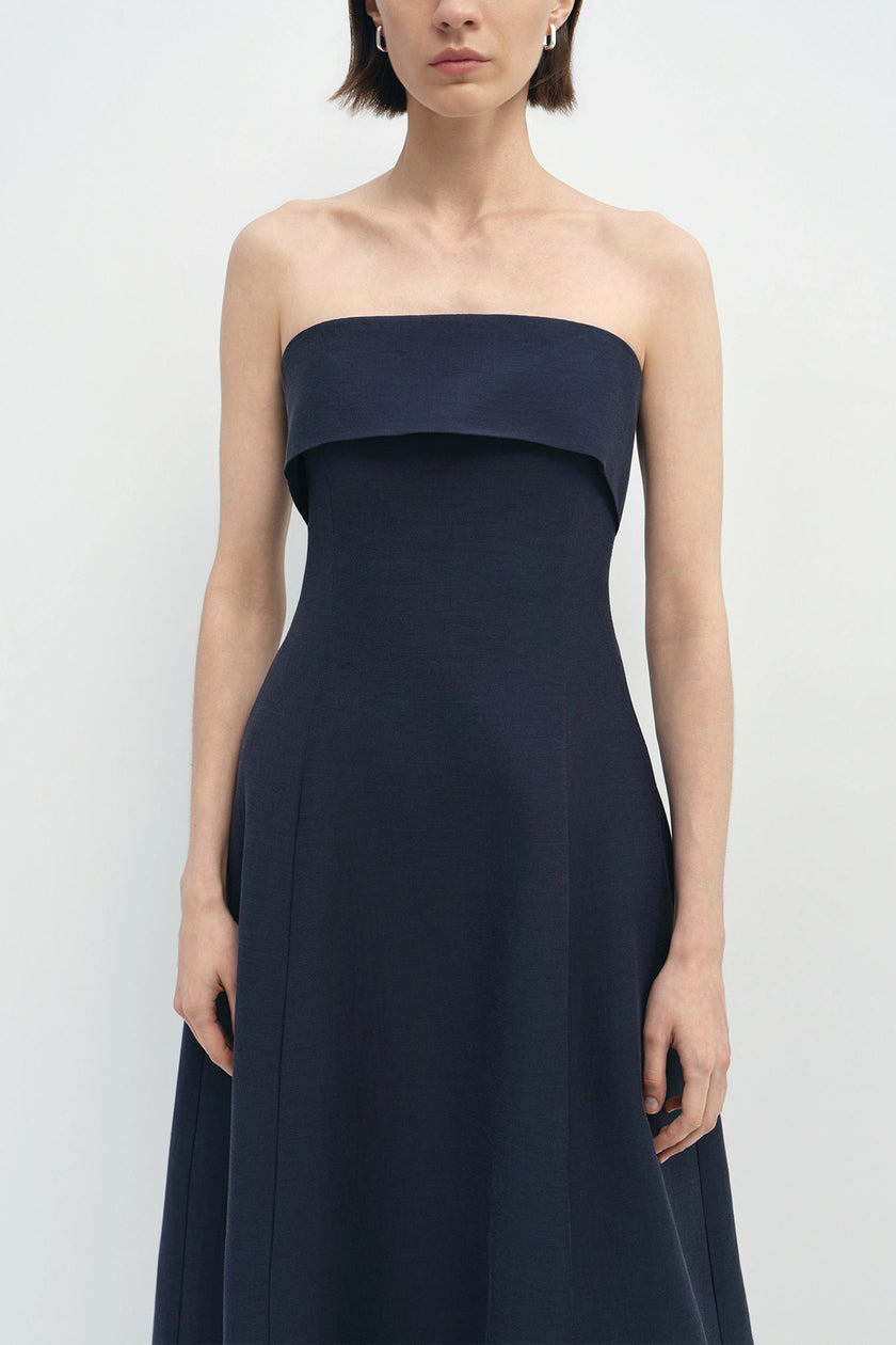 Anaïs Strapless Midi Dress Navy