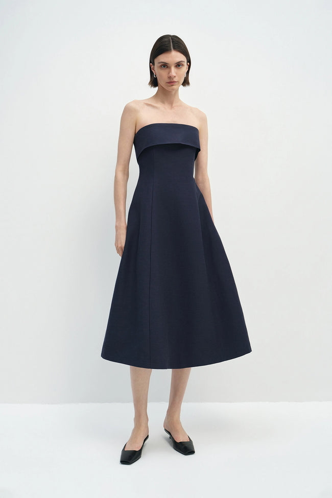 Anaïs Strapless Midi Dress Navy