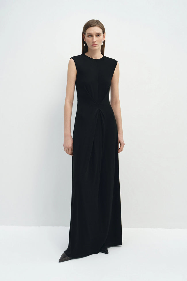 Romy Pleat Front Maxi Dress Black