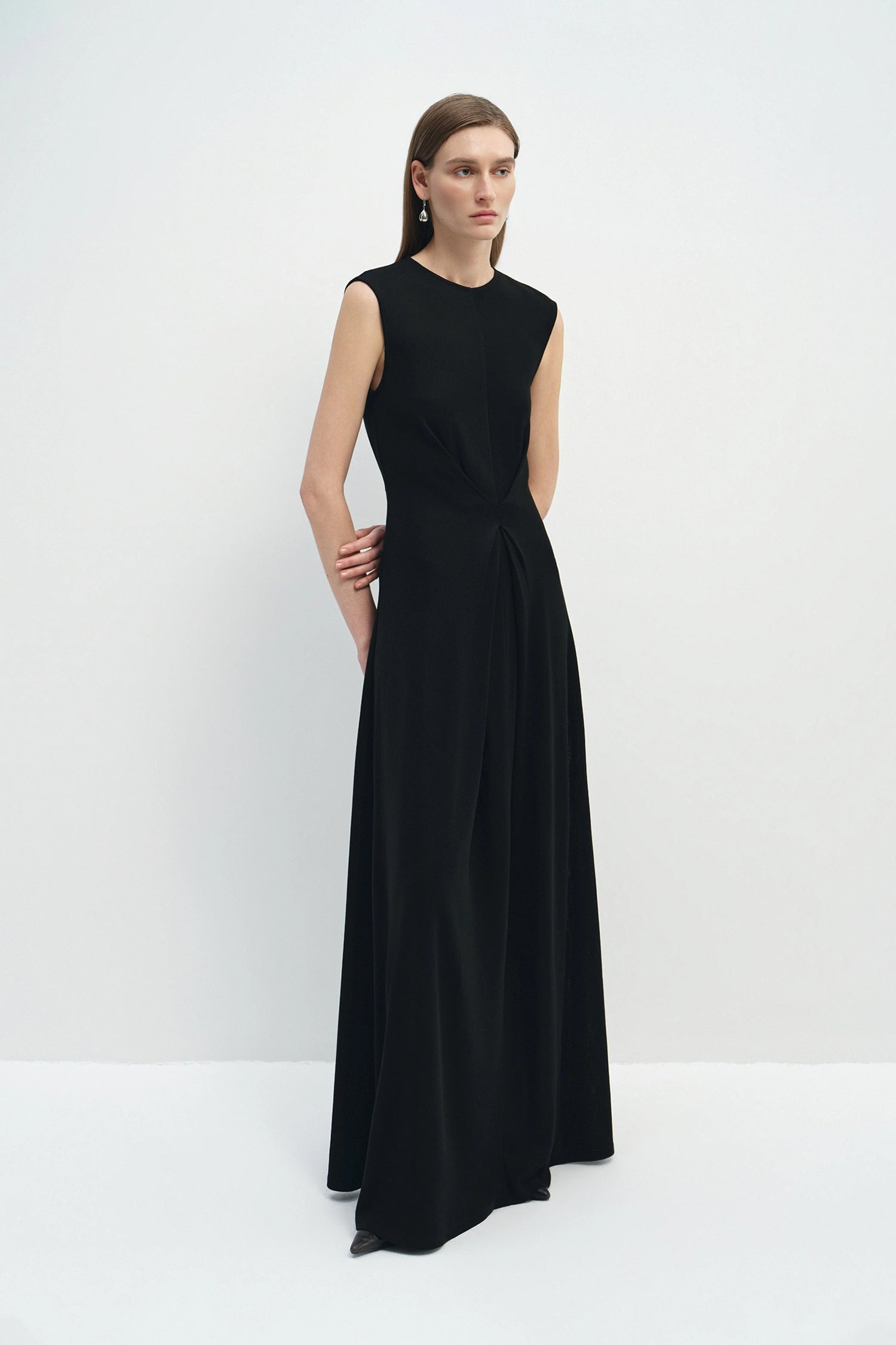 Romy Pleat Front Maxi Dress Black