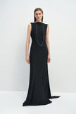 Inès Open-Back Draped Dress Black