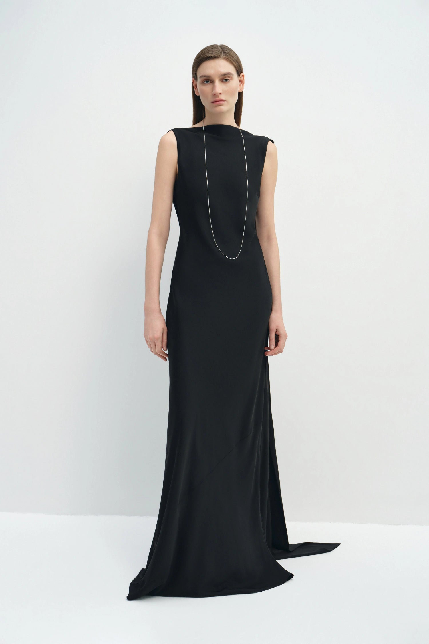 Inès Open-Back Draped Dress Black