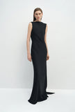 Inès Open-Back Draped Dress Black