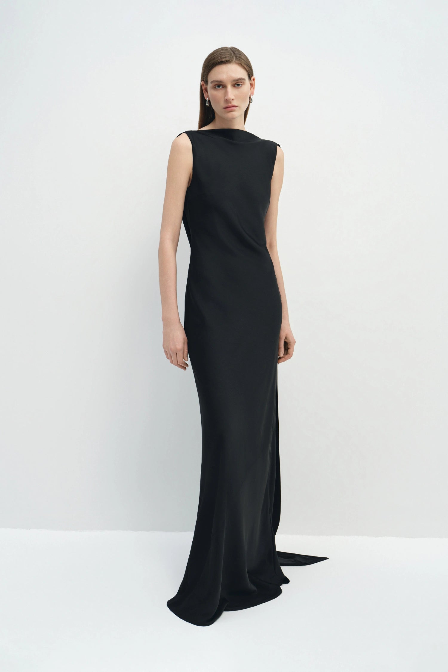 Inès Open-Back Draped Dress Black