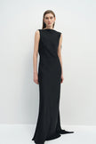 Inès Open-Back Draped Dress Black