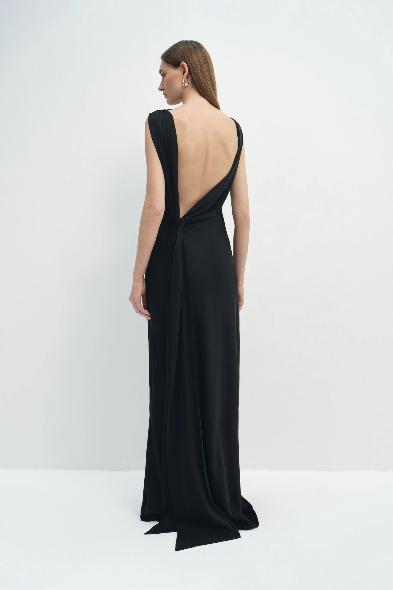 Inès Open-Back Draped Dress Black