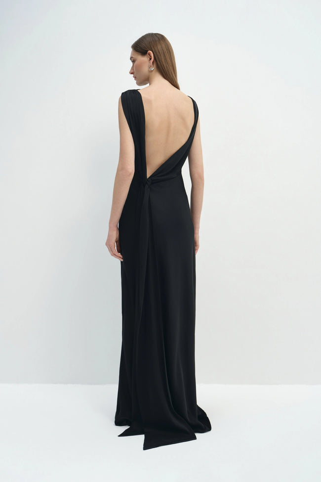 Inès Open-Back Draped Dress Black