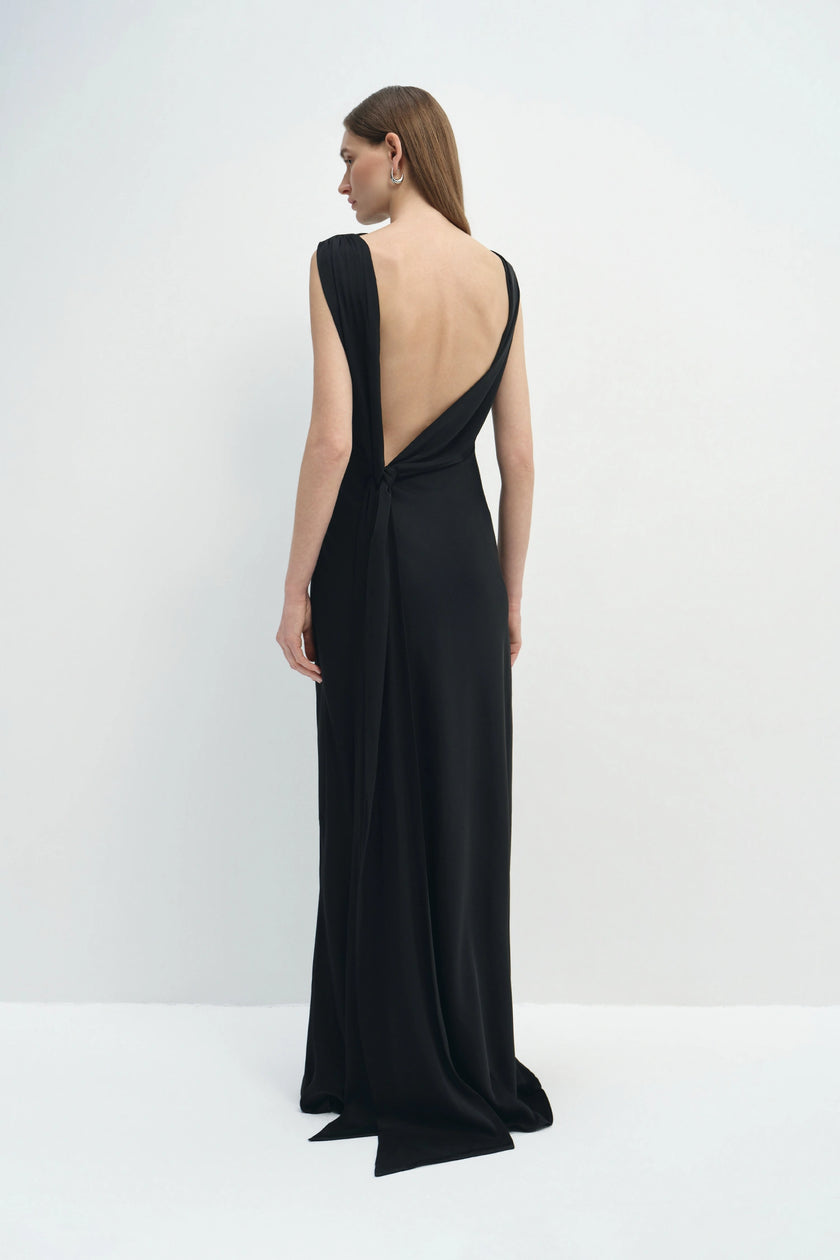Inès Open-Back Draped Dress Black