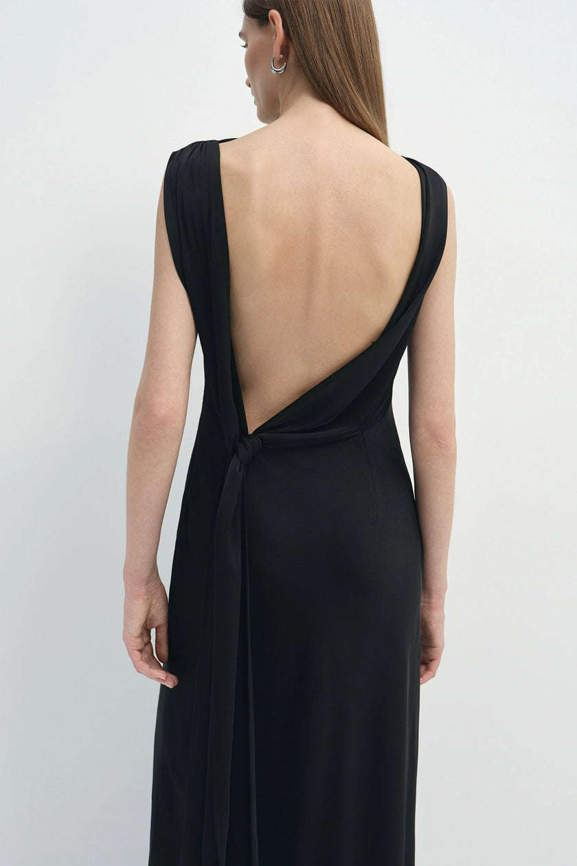 Inès Open-Back Draped Dress Black